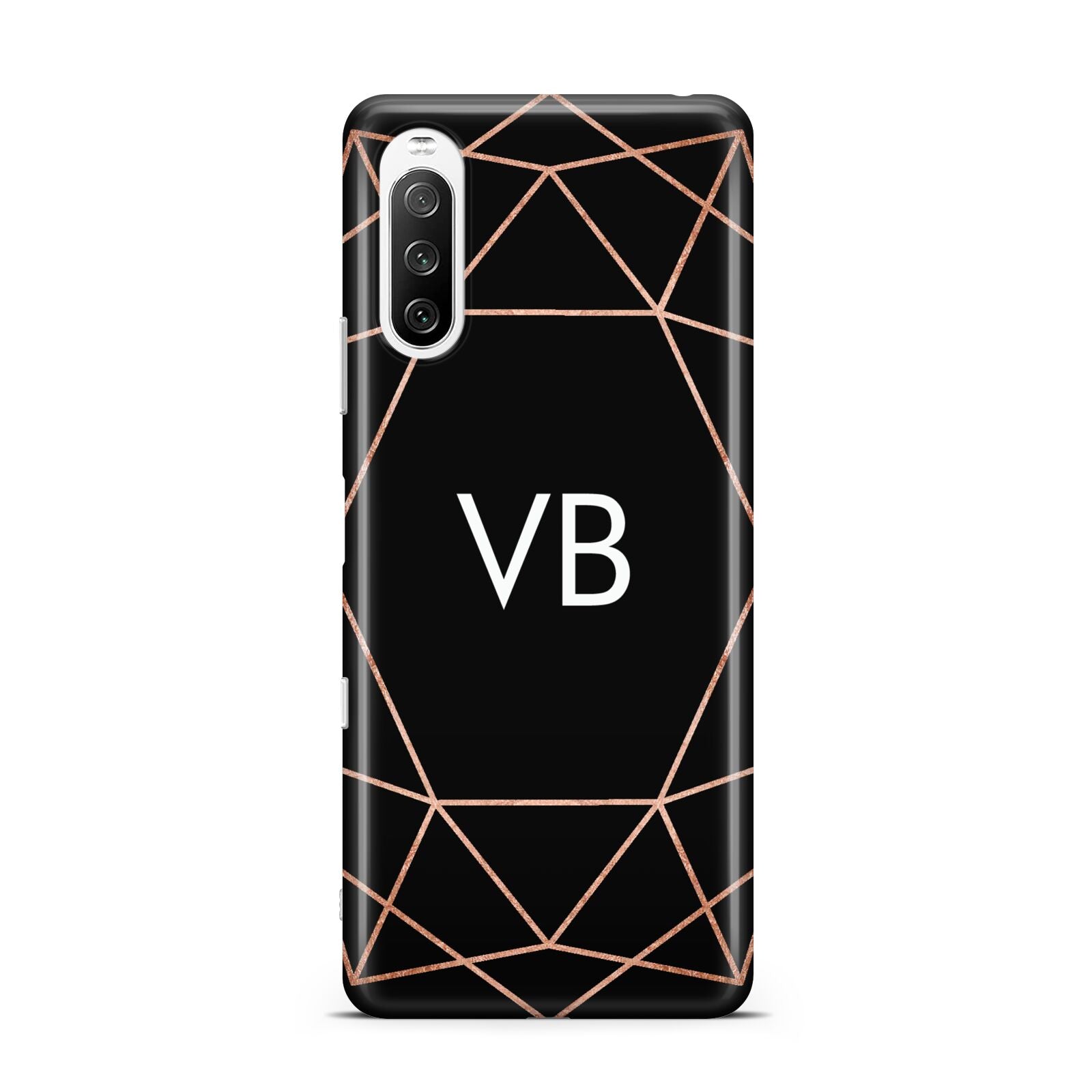 Personalised Black Rose Gold Initials Geometric Sony Xperia 10 III Case