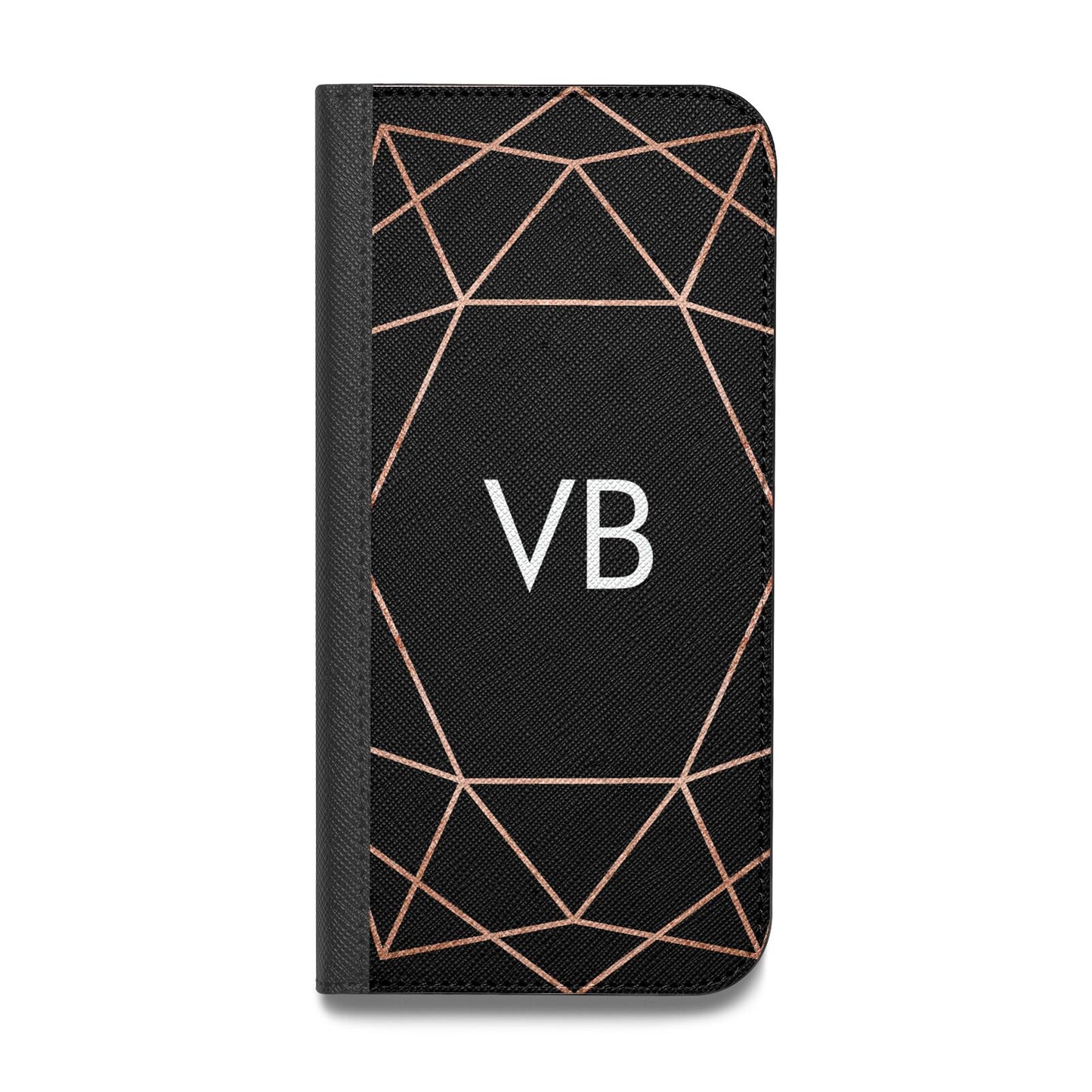 Personalised Black Rose Gold Initials Geometric Vegan Leather Flip Samsung Case