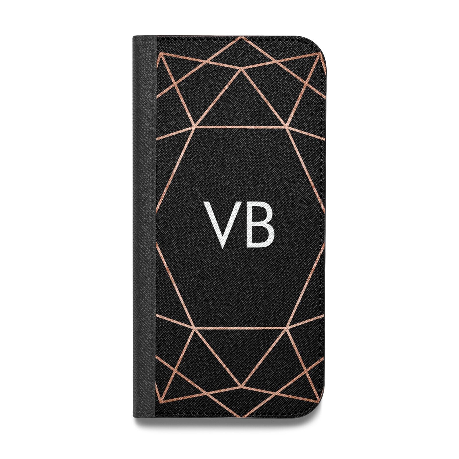 Personalised Black Rose Gold Initials Geometric Vegan Leather Flip Samsung Case