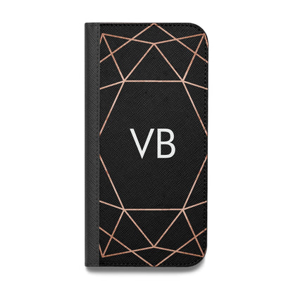 Personalised Black Rose Gold Initials Geometric Vegan Leather Flip Samsung Case