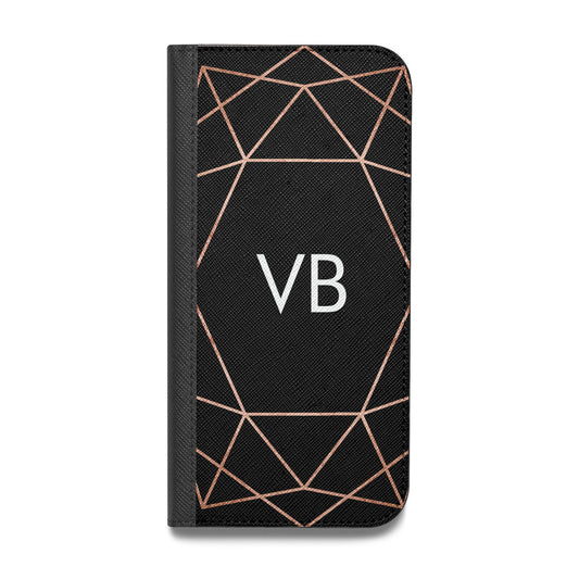 Personalised Black Rose Gold Initials Geometric Vegan Leather Flip iPhone Case