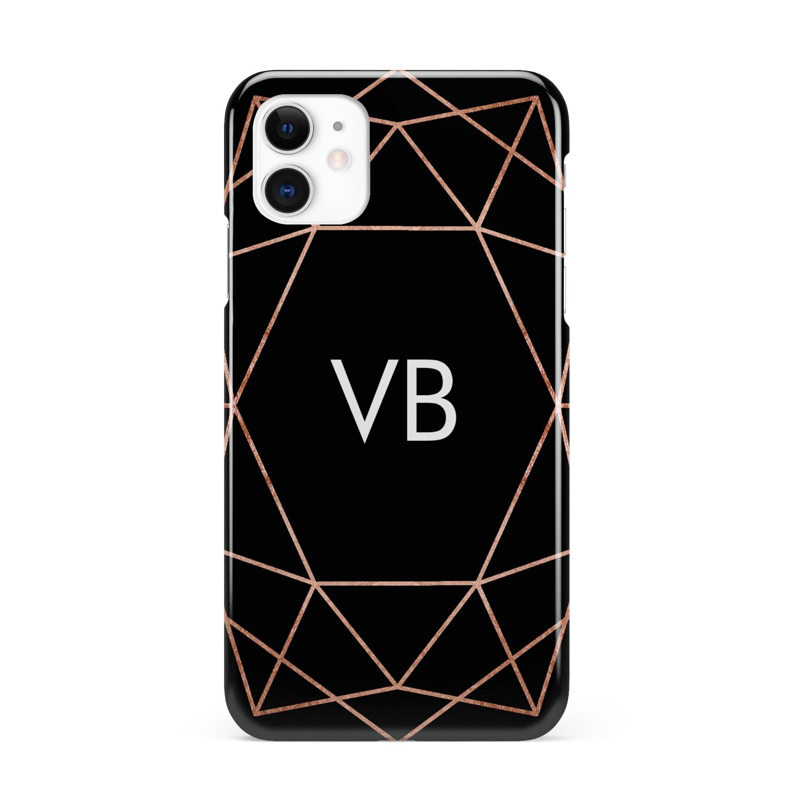 Personalised Black Rose Gold Initials Geometric iPhone 11 3D Snap Case