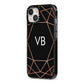 Personalised Black Rose Gold Initials Geometric iPhone 13 Black Impact Case Side Angle on Silver phone