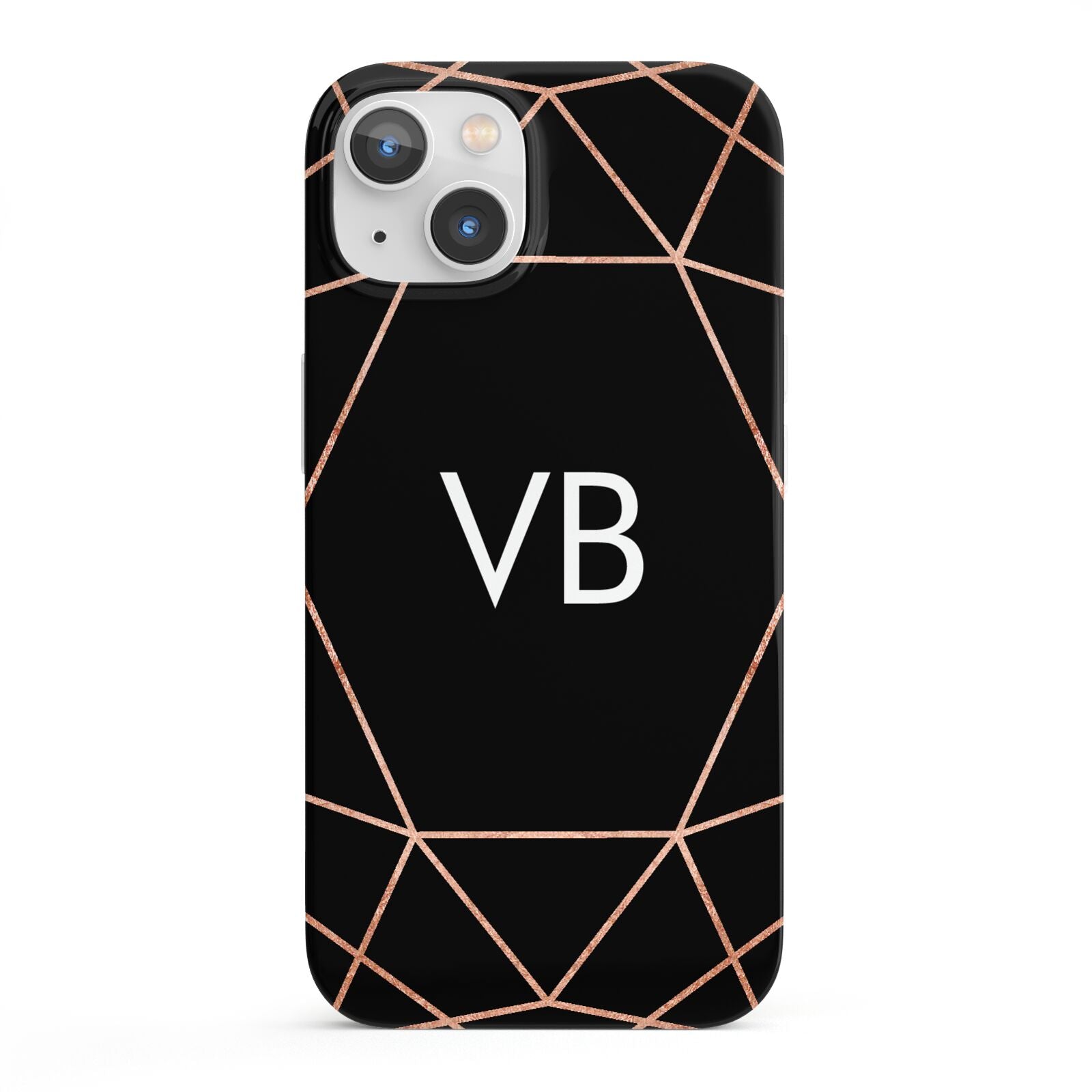 Personalised Black Rose Gold Initials Geometric iPhone 13 Full Wrap 3D Snap Case