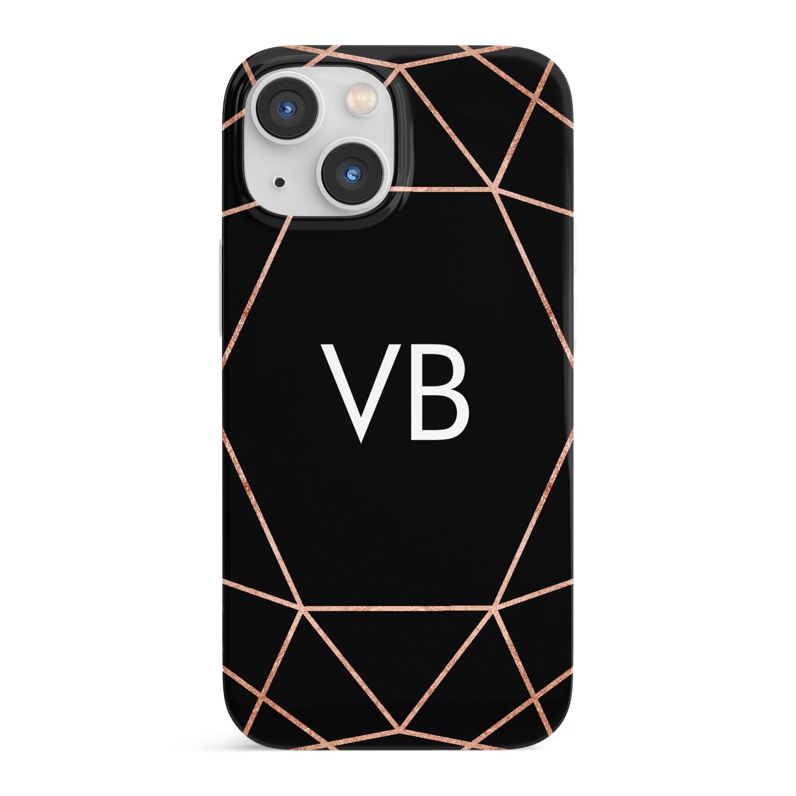 Personalised Black Rose Gold Initials Geometric iPhone 13 Mini Full Wrap 3D Snap Case