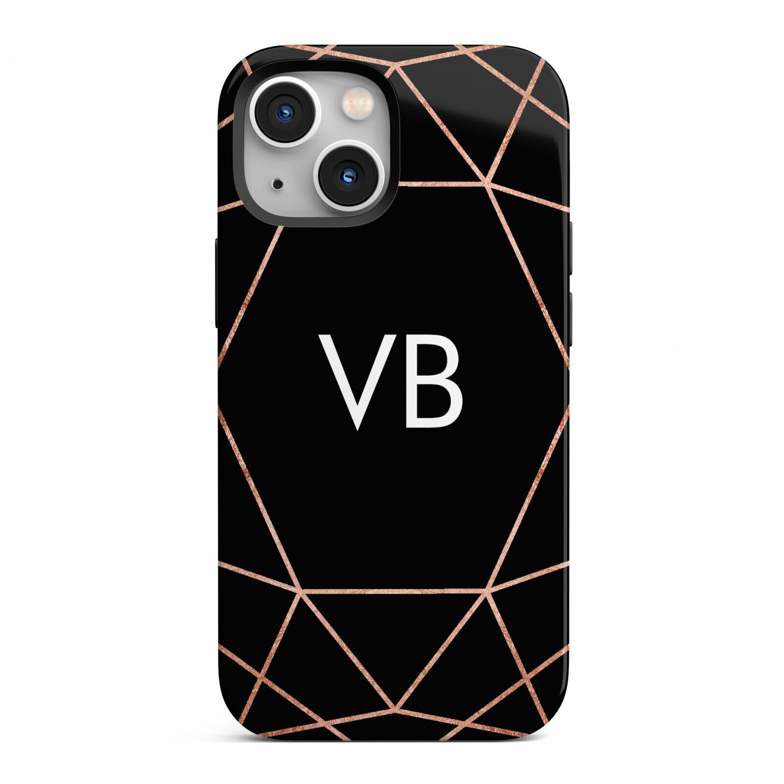 Personalised Black Rose Gold Initials Geometric iPhone 13 Mini Full Wrap 3D Tough Case