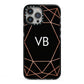 Personalised Black Rose Gold Initials Geometric iPhone 13 Pro Max Black Impact Case on Silver phone