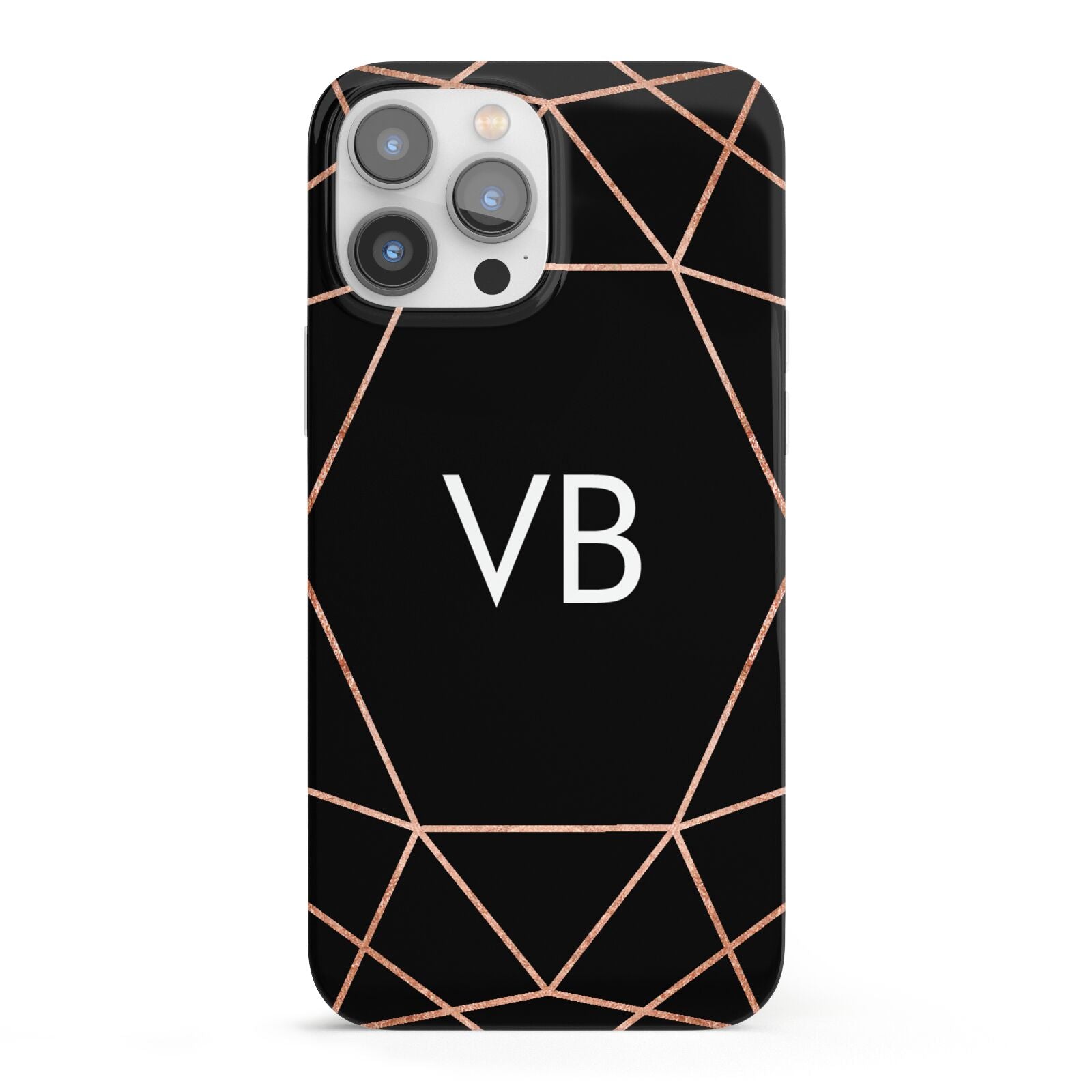Personalised Black Rose Gold Initials Geometric iPhone 13 Pro Max Full Wrap 3D Snap Case