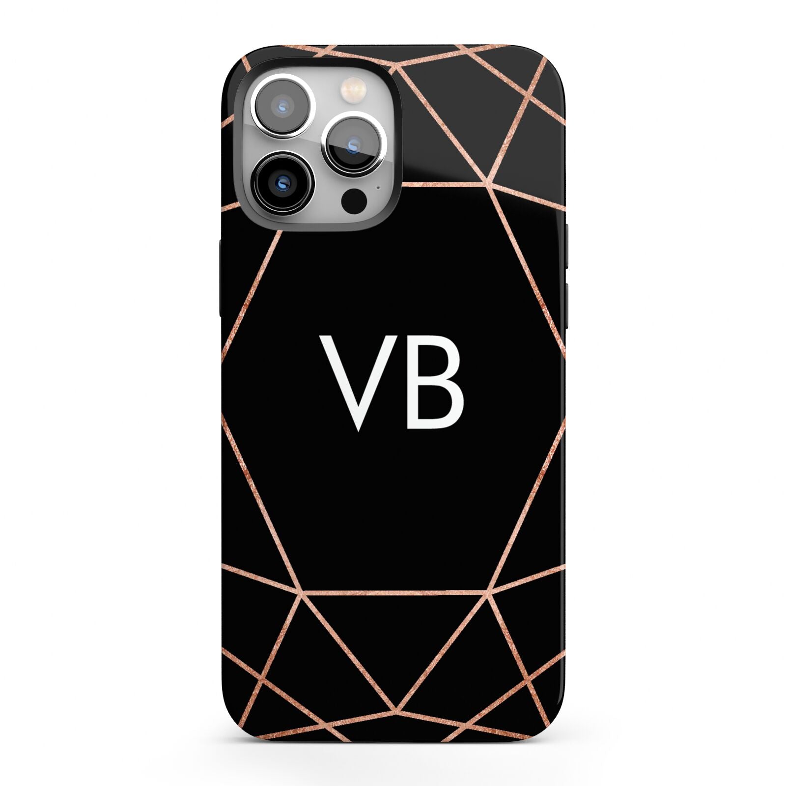 Personalised Black Rose Gold Initials Geometric iPhone 13 Pro Max Full Wrap 3D Tough Case