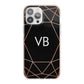 Personalised Black Rose Gold Initials Geometric iPhone 13 Pro Max TPU Impact Case with Pink Edges