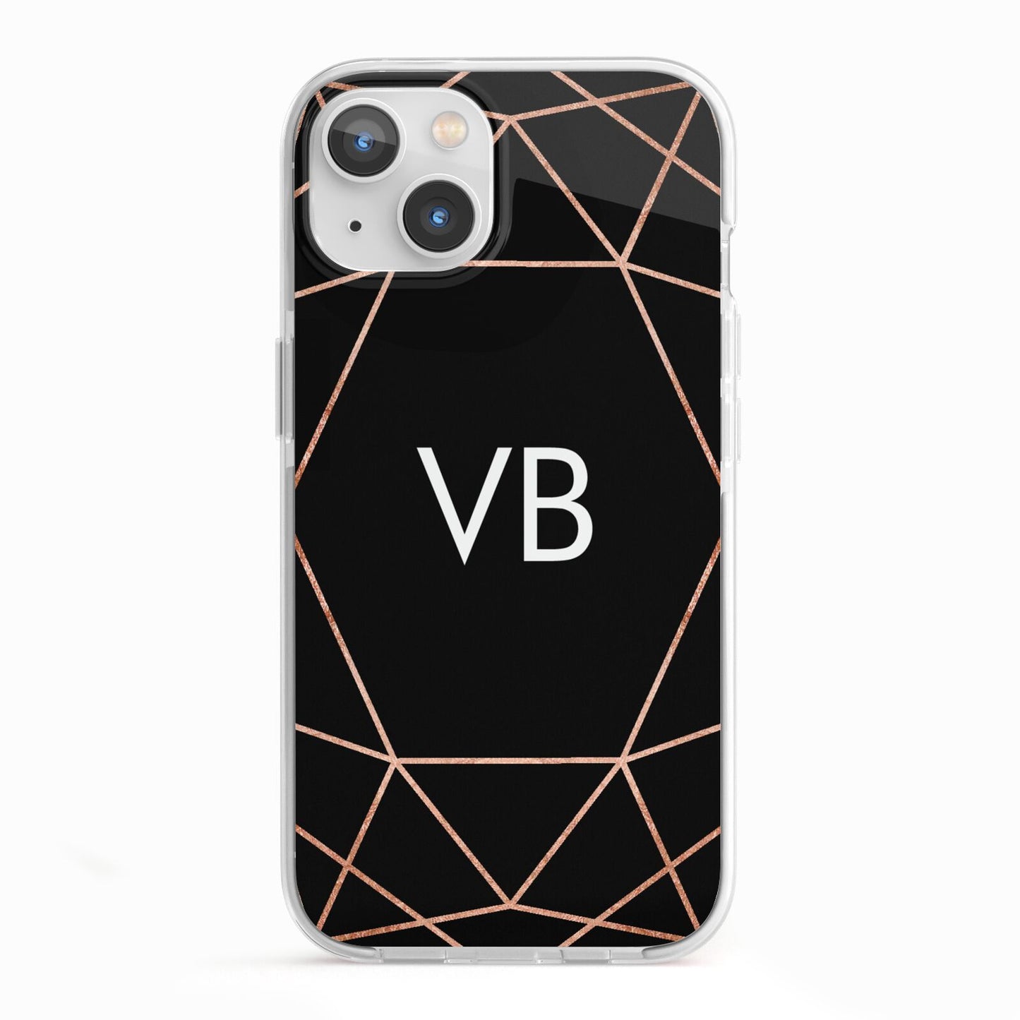 Personalised Black Rose Gold Initials Geometric iPhone 13 TPU Impact Case with White Edges