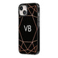Personalised Black Rose Gold Initials Geometric iPhone 14 Black Impact Case Side Angle on Silver phone