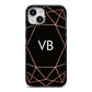 Personalised Black Rose Gold Initials Geometric iPhone 14 Black Impact Case on Silver phone