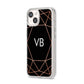 Personalised Black Rose Gold Initials Geometric iPhone 14 Clear Tough Case Starlight Angled Image