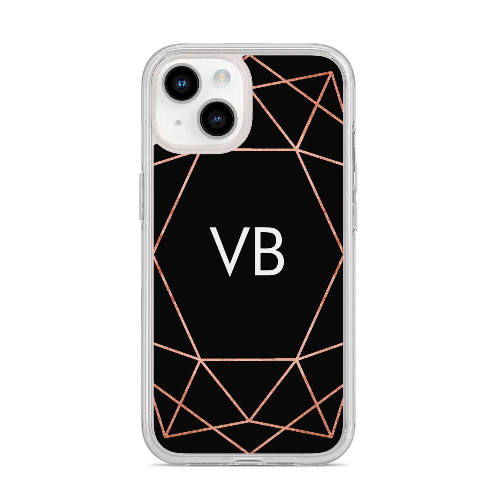 Personalised Black Rose Gold Initials Geometric iPhone 14 Clear Tough Case Starlight