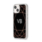 Personalised Black Rose Gold Initials Geometric iPhone 14 Glitter Tough Case Starlight Angled Image