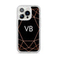 Personalised Black Rose Gold Initials Geometric iPhone 14 Pro Glitter Tough Case Silver
