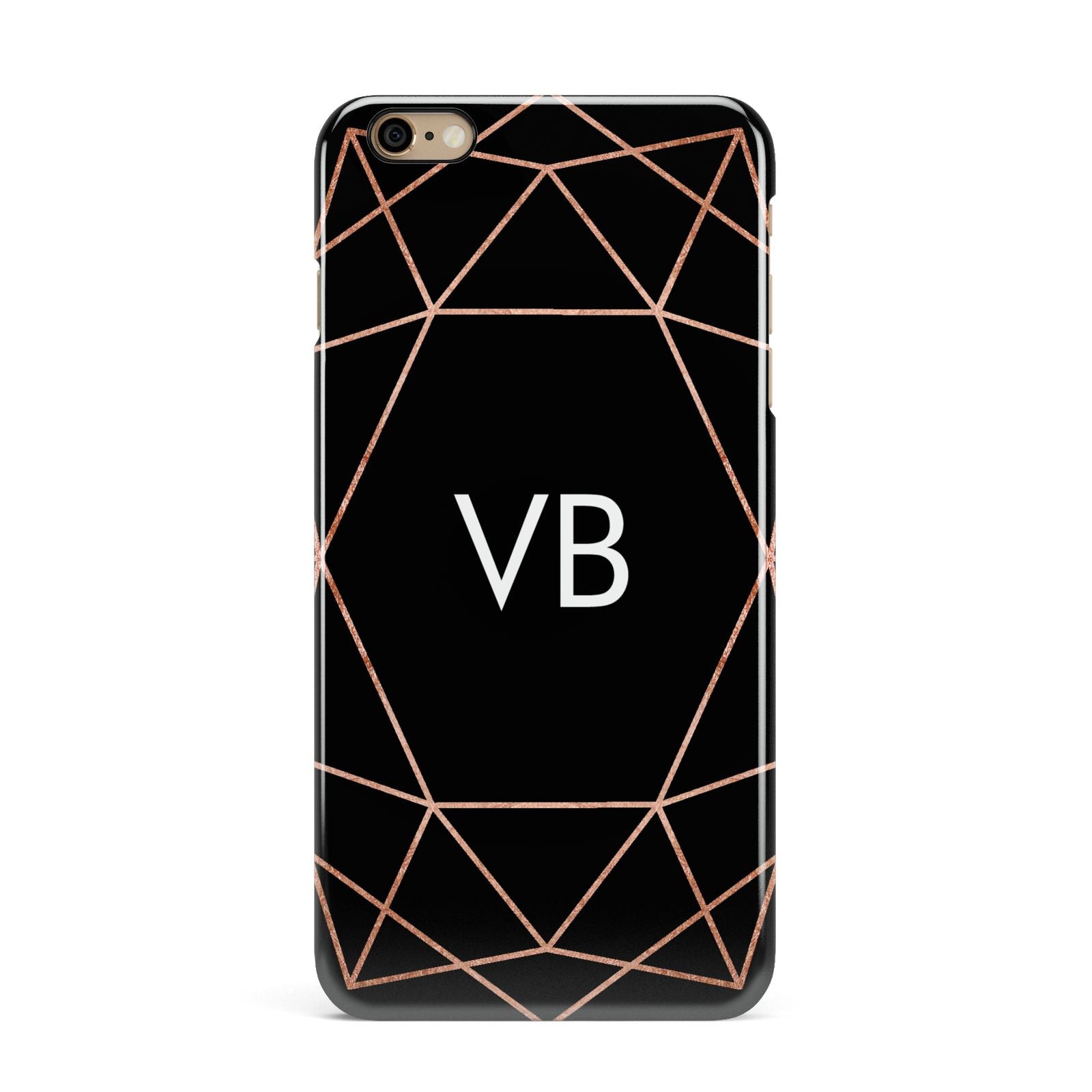 Personalised Black Rose Gold Initials Geometric iPhone 6 Plus 3D Snap Case on Gold Phone
