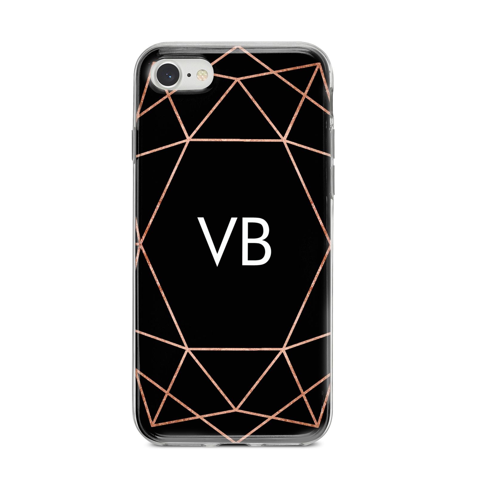 Personalised Black Rose Gold Initials Geometric iPhone 8 Bumper Case on Silver iPhone