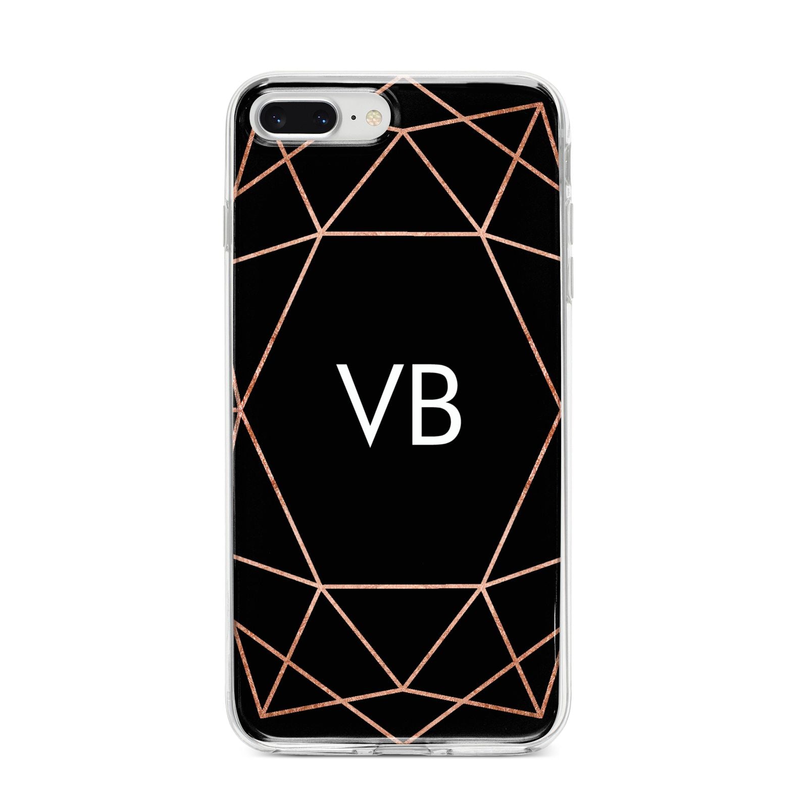 Personalised Black Rose Gold Initials Geometric iPhone 8 Plus Bumper Case on Silver iPhone