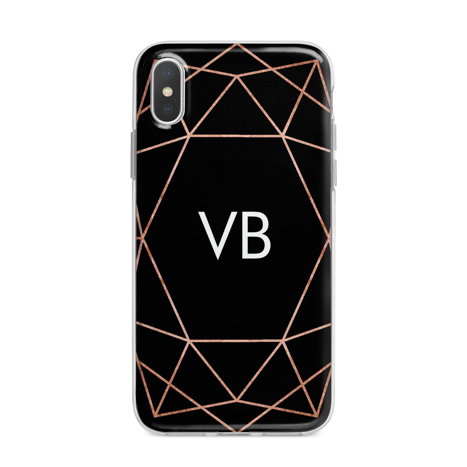 Personalised Black Rose Gold Initials Geometric iPhone X Bumper Case on Silver iPhone Alternative Image 1