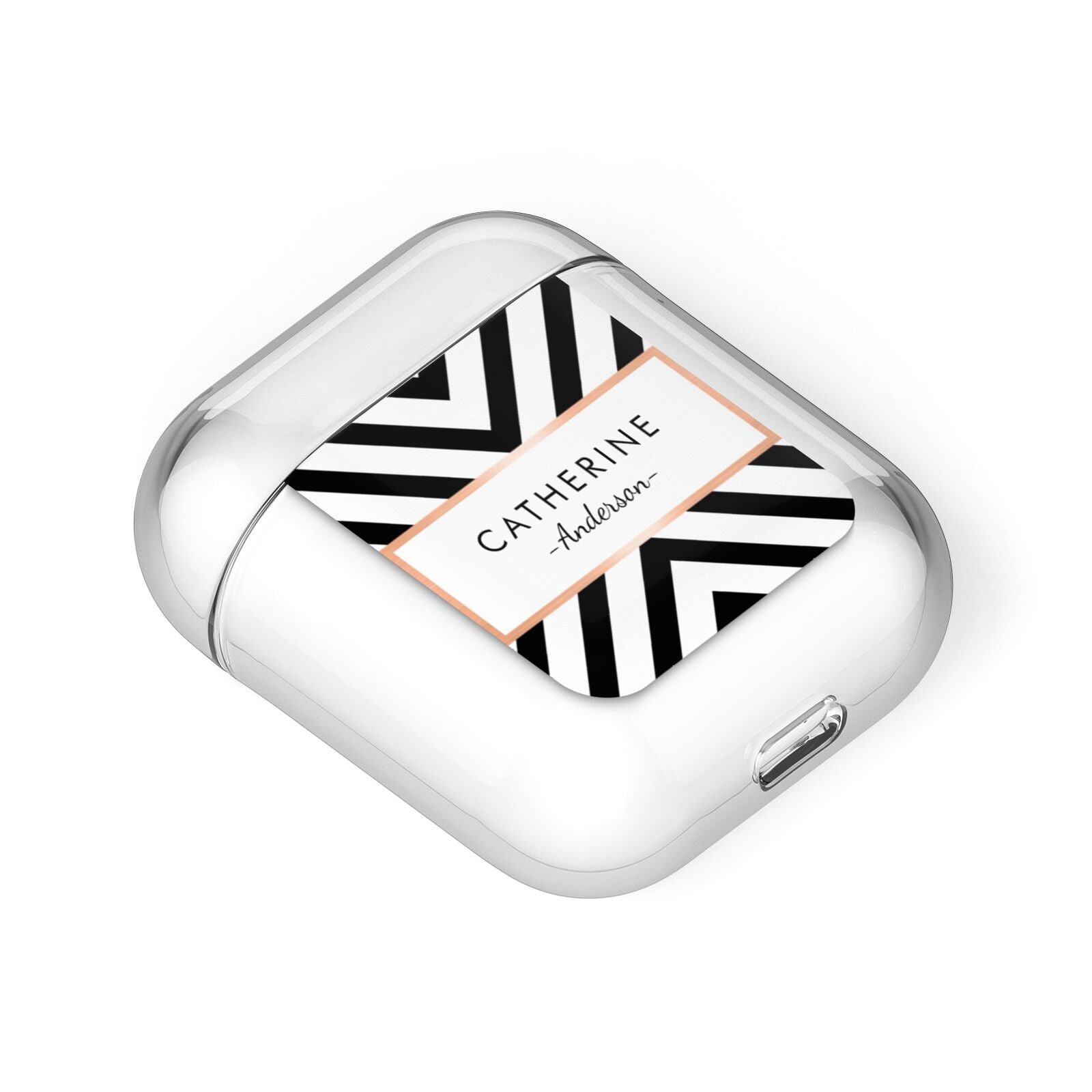 Personalised Black Rose Gold Name Or Initials AirPods Case Laid Flat