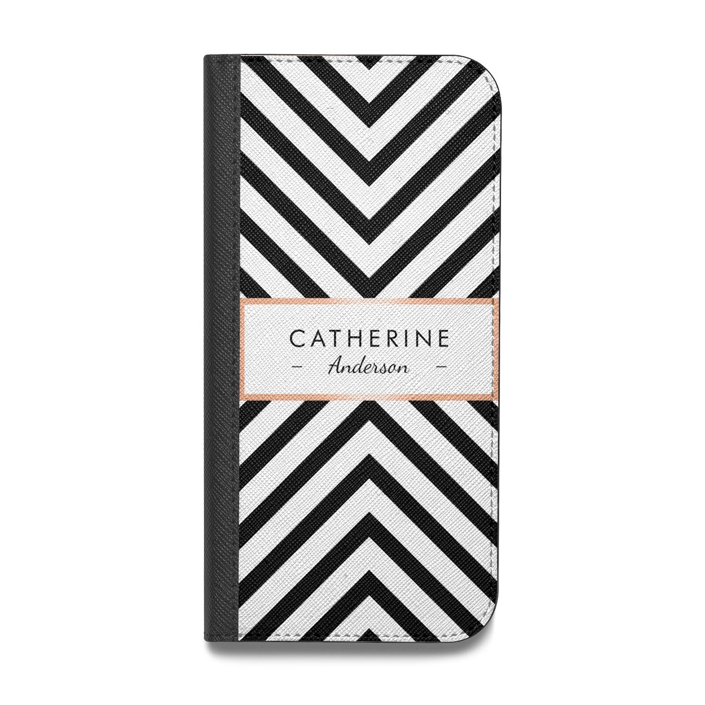 Personalised Black Rose Gold Name Or Initials Vegan Leather Flip iPhone Case