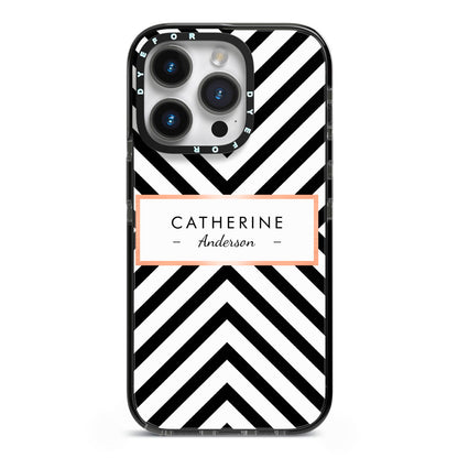 Personalised Black Rose Gold Name Or Initials iPhone 14 Pro Black Impact Case on Silver phone