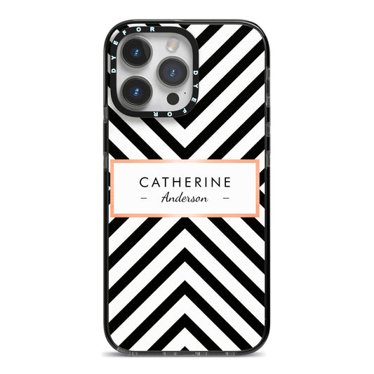 Personalised Black Rose Gold Name Or Initials iPhone 14 Pro Max Black Impact Case on Silver phone