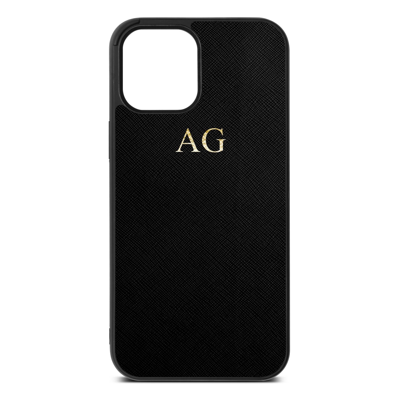 Personalised Black Saffiano Leather iPhone 12 Pro Max Case