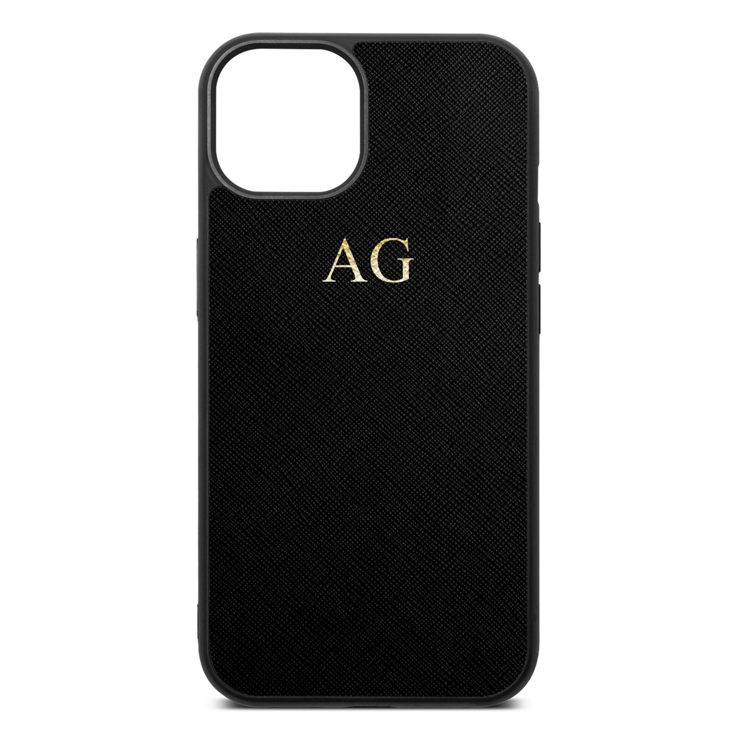 Personalised Black Saffiano Leather iPhone 13 Case