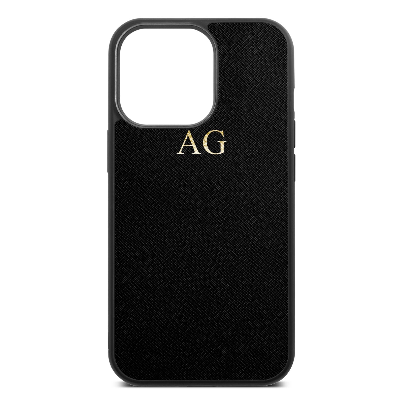 Personalised Black Saffiano Leather iPhone 13 Pro Case