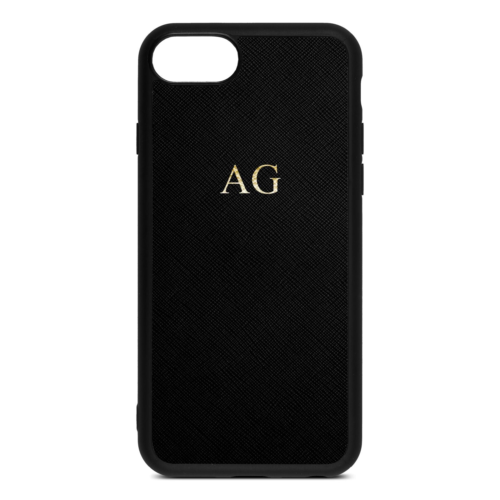 Personalised Black Saffiano Leather iPhone 8 Case