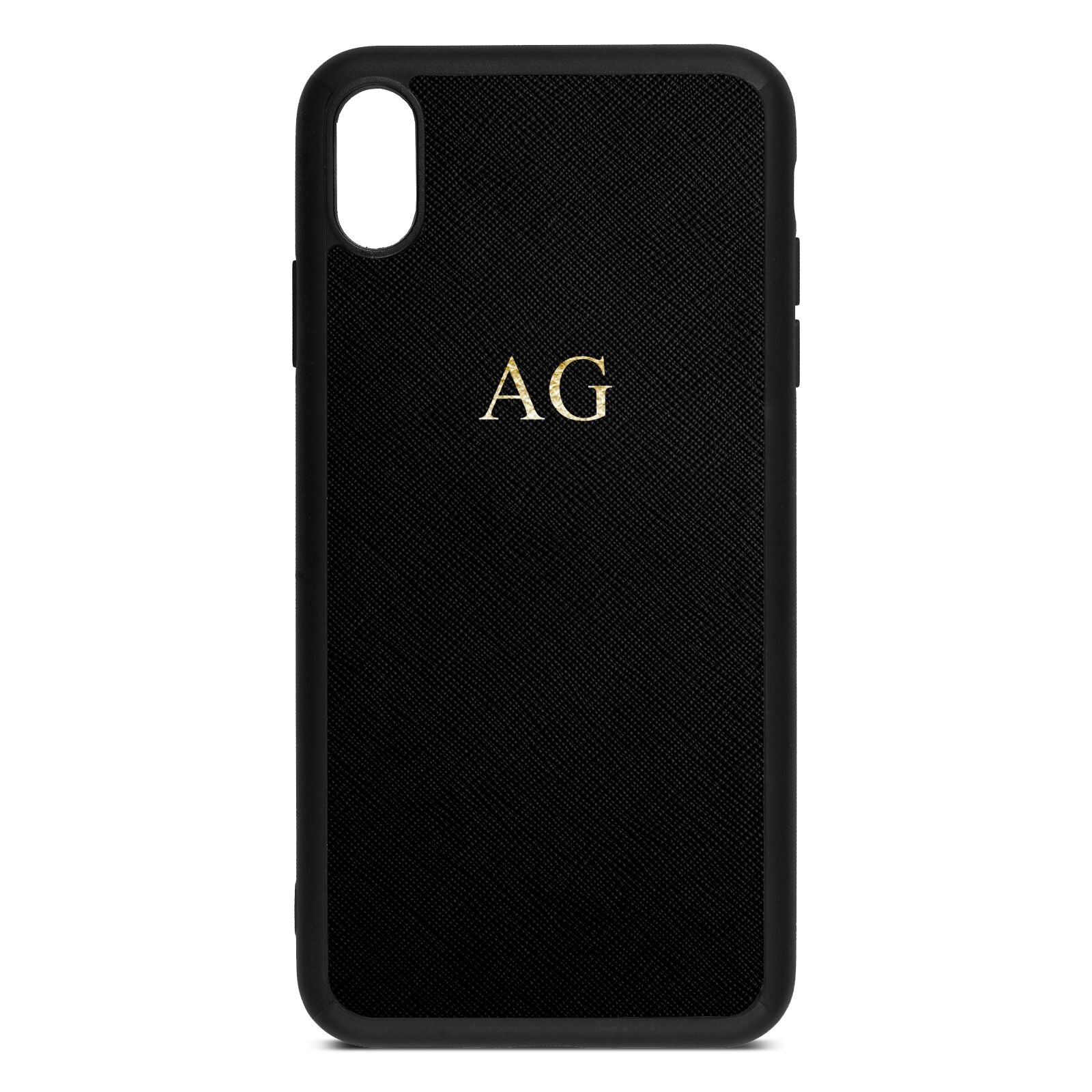 Personalised Black Saffiano Leather iPhone Xs Max Case