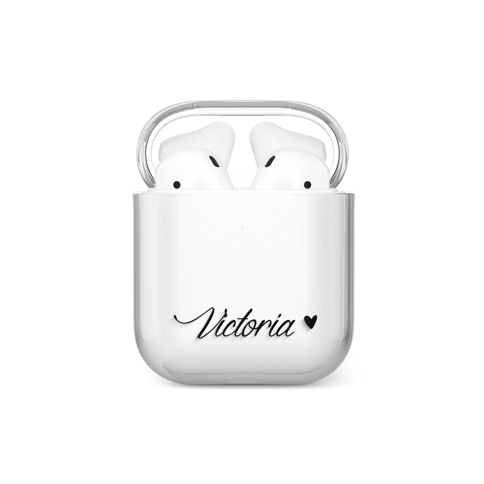 Personalised Black Script Name Heart Clear AirPods Case