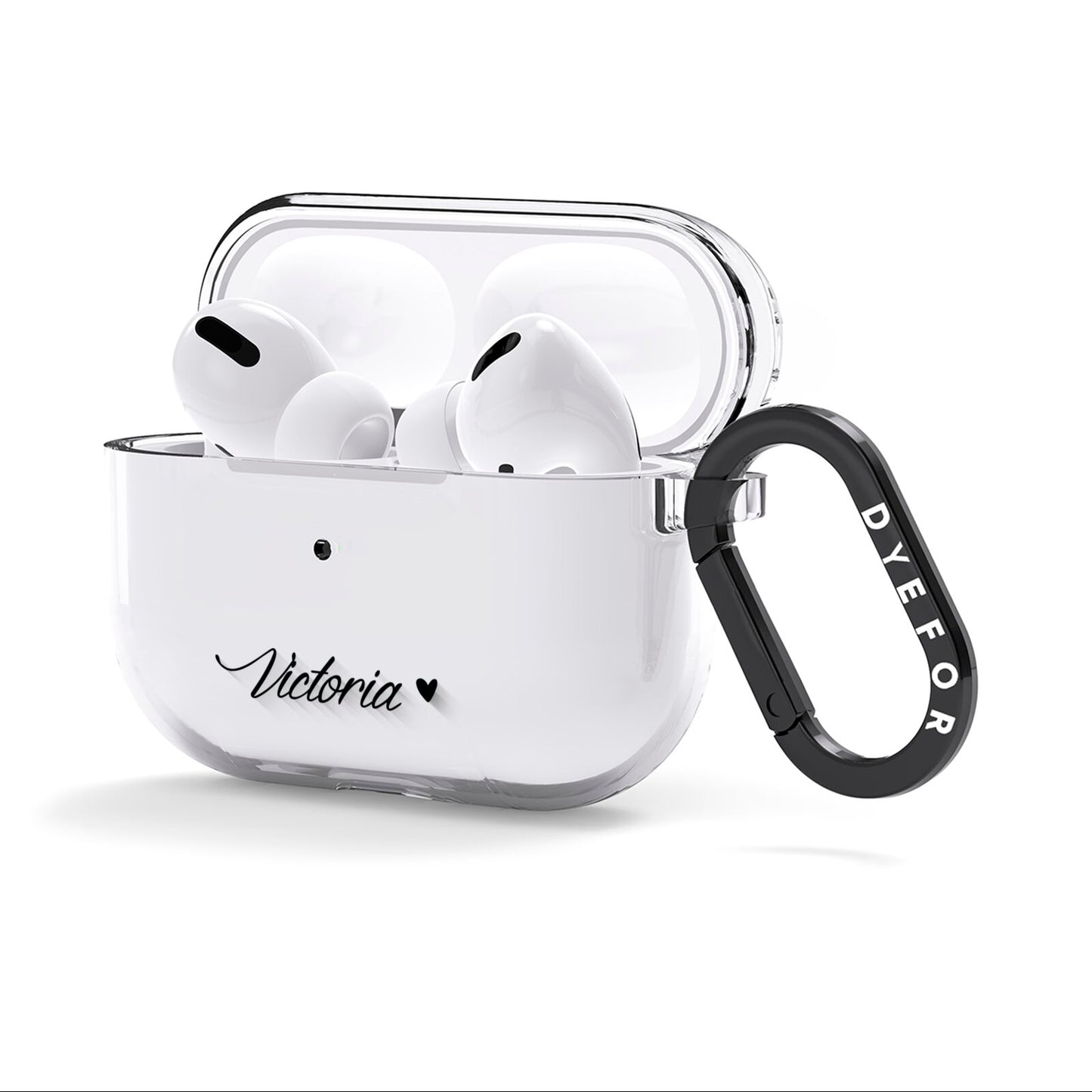 Personalised Black Script Name Heart Clear AirPods Clear Case 3rd Gen Side Image