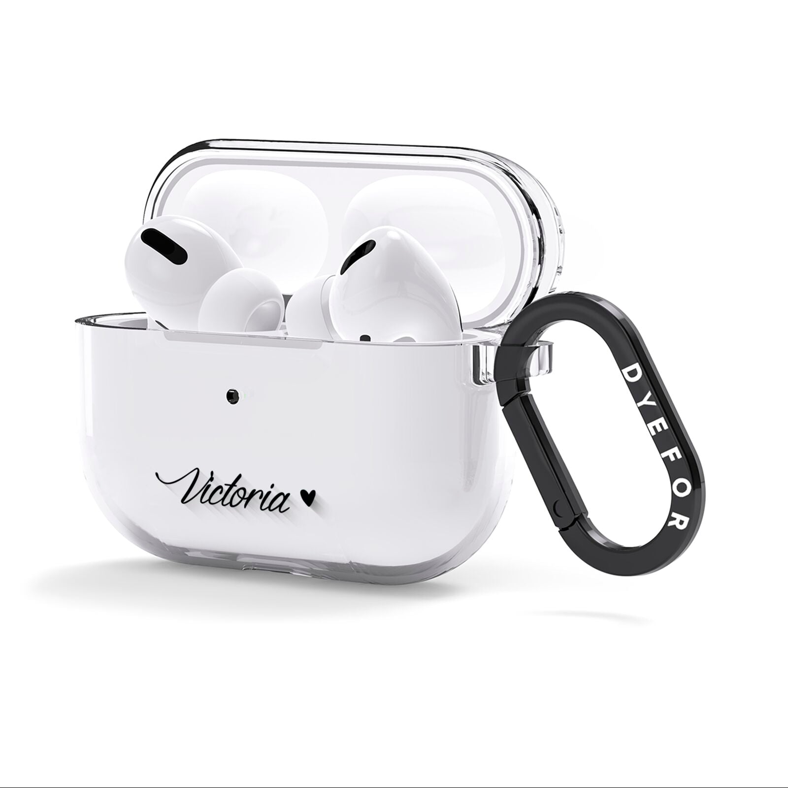 Personalised Black Script Name Heart Clear AirPods Clear Case 3rd Gen Side Image
