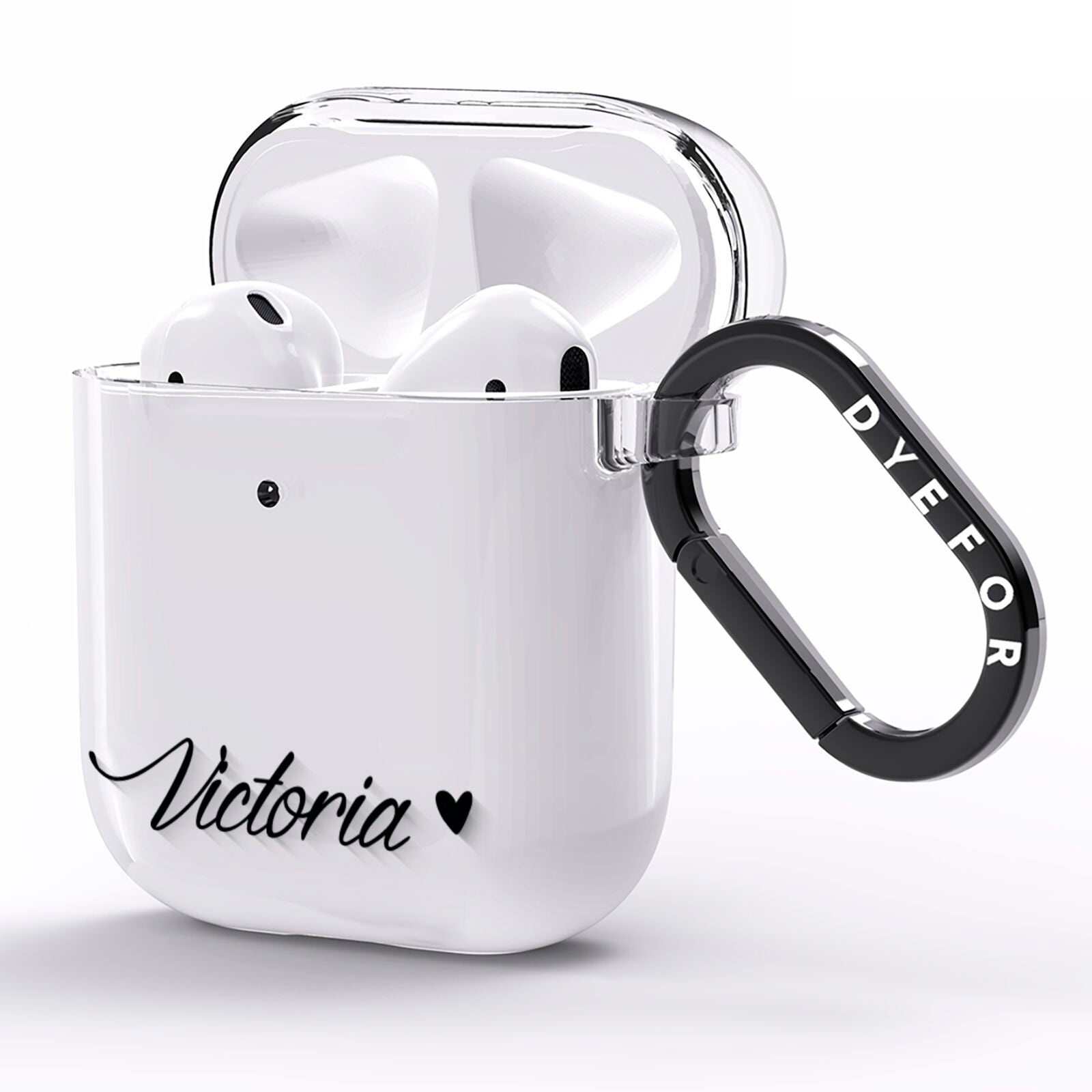 Personalised Black Script Name Heart Clear AirPods Clear Case Side Image
