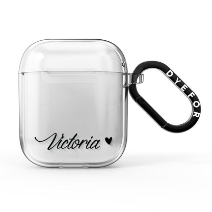 Personalised Black Script Name Heart Clear AirPods Clear Case