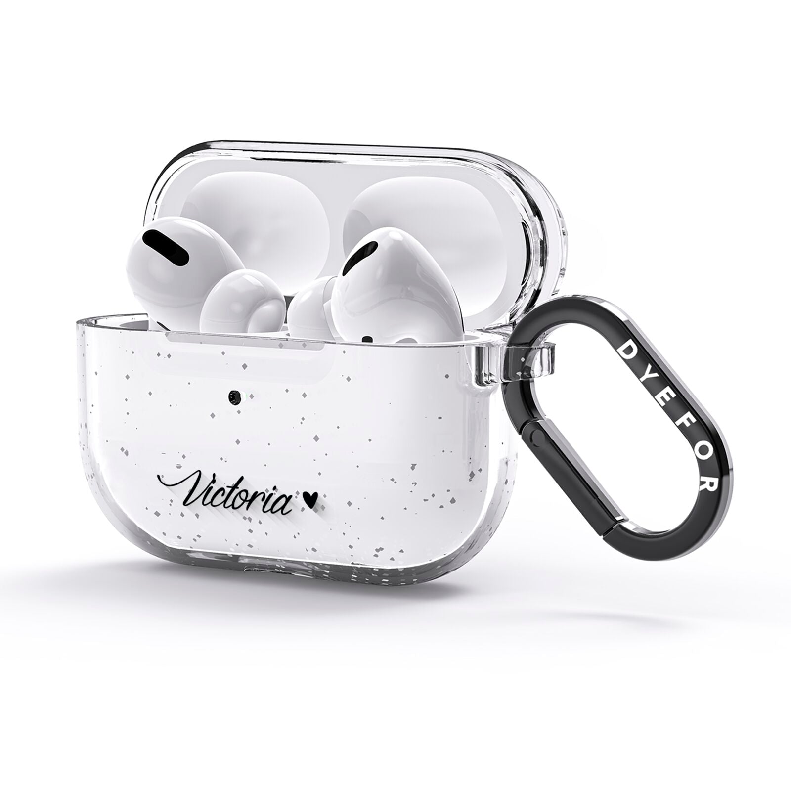 Personalised Black Script Name Heart Clear AirPods Glitter Case 3rd Gen Side Image
