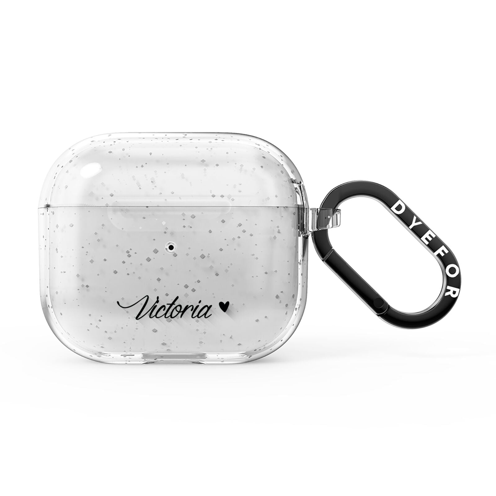 Personalised Black Script Name Heart Clear AirPods Glitter Case 3rd Gen