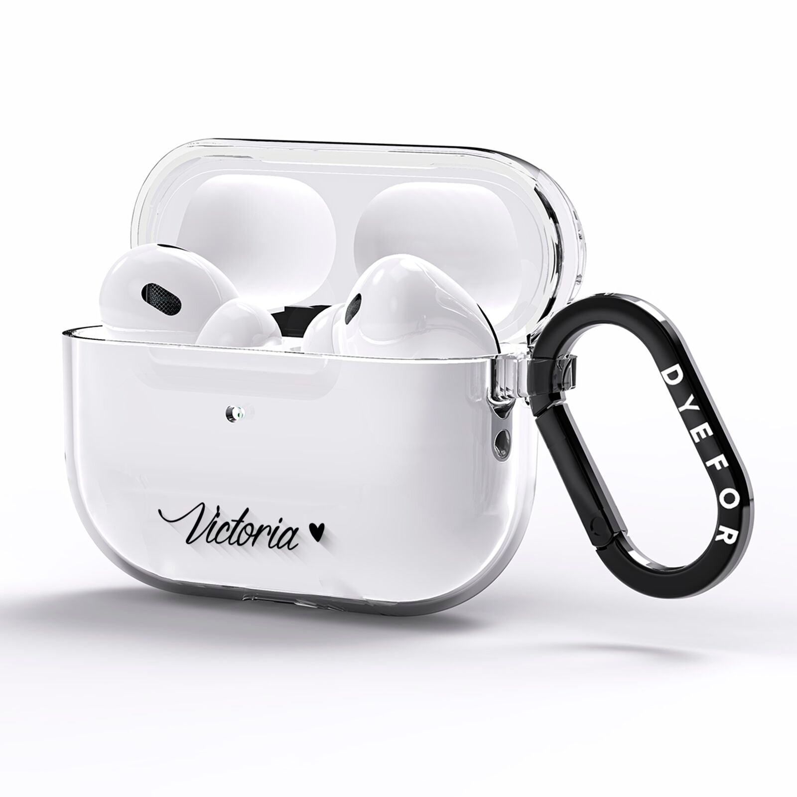 Personalised Black Script Name Heart Clear AirPods Pro Clear Case Side Image