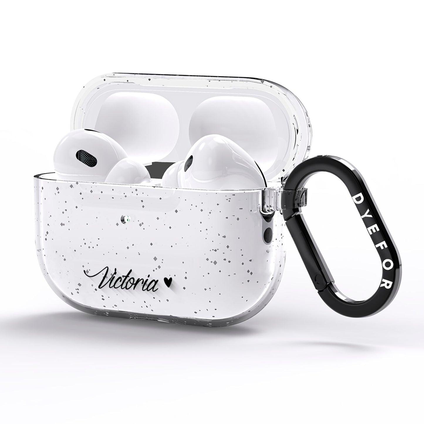 Personalised Black Script Name Heart Clear AirPods Pro Glitter Case Side Image