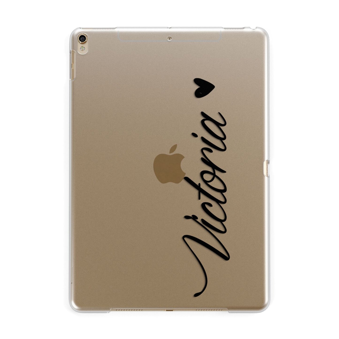 Personalised Black Script Name Heart Clear Apple iPad Gold Case