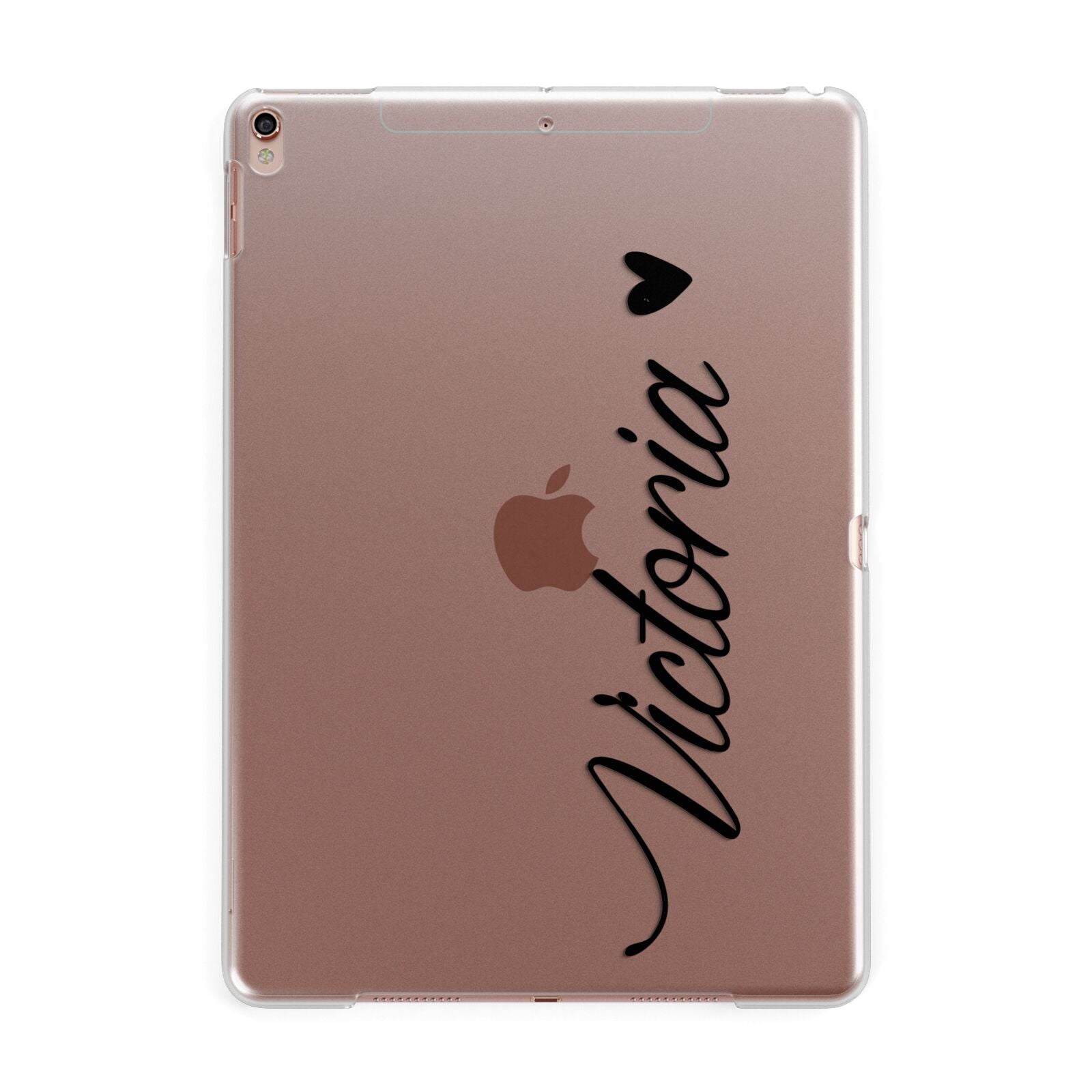 Personalised Black Script Name Heart Clear Apple iPad Rose Gold Case