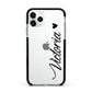 Personalised Black Script Name Heart Clear Apple iPhone 11 Pro in Silver with Black Impact Case