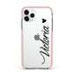 Personalised Black Script Name Heart Clear Apple iPhone 11 Pro in Silver with Pink Impact Case
