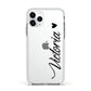Personalised Black Script Name Heart Clear Apple iPhone 11 Pro in Silver with White Impact Case