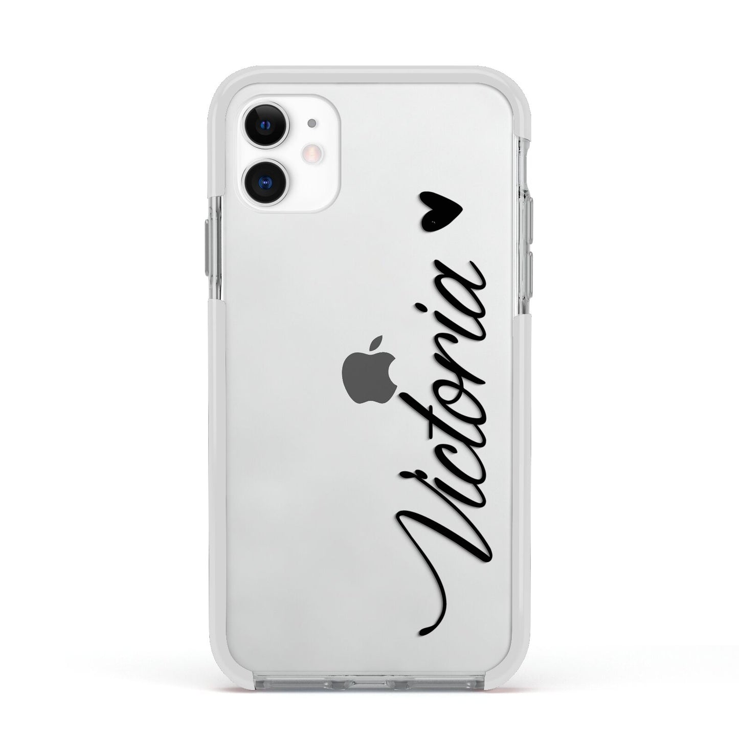 Personalised Black Script Name Heart Clear Apple iPhone 11 in White with White Impact Case