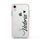 Personalised Black Script Name Heart Clear Apple iPhone XR Impact Case Pink Edge on Silver Phone